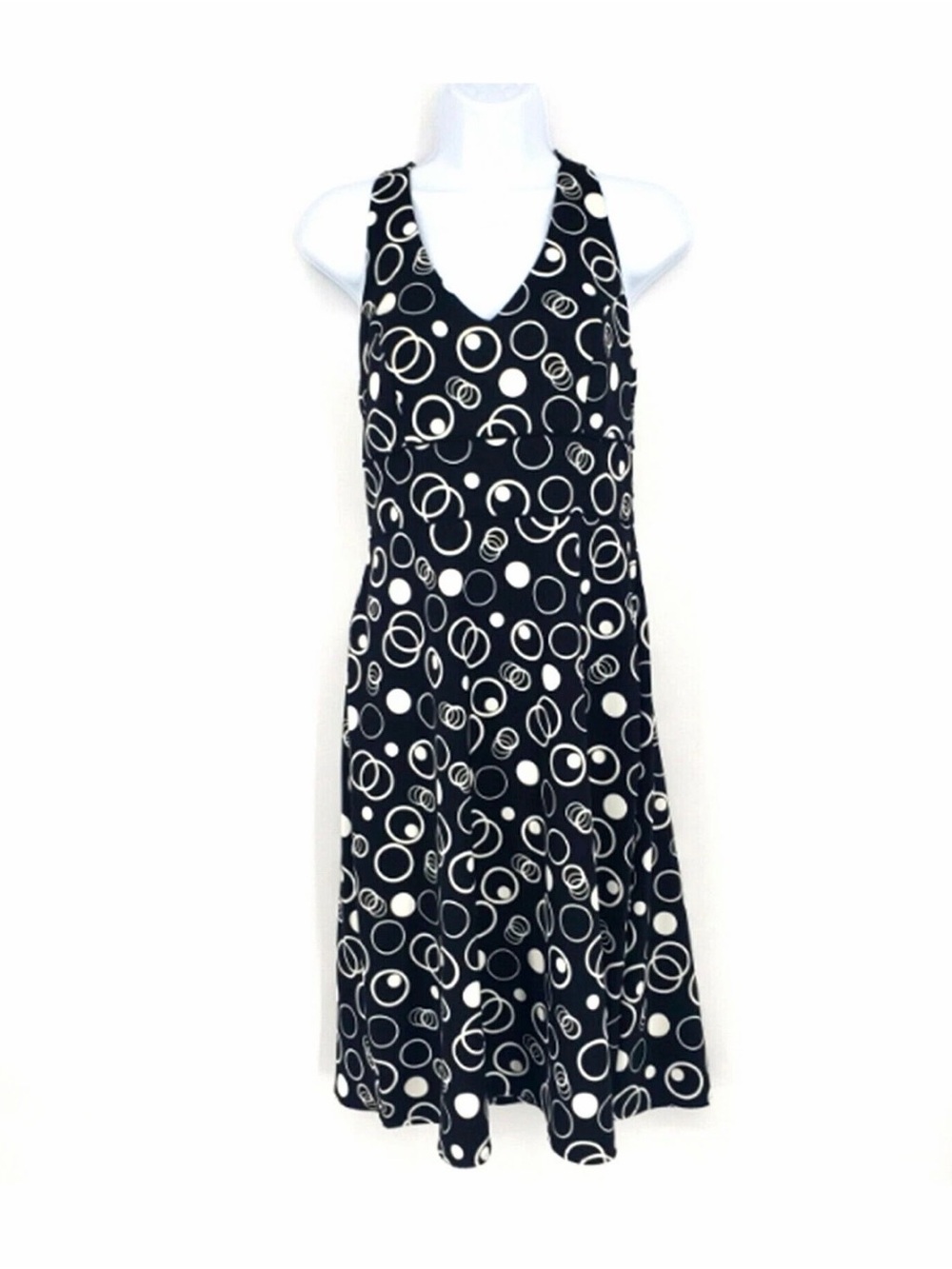 Vintage Y2K 90’s AB Studio Halter Neck Circle Polka Dot Print Black Dress